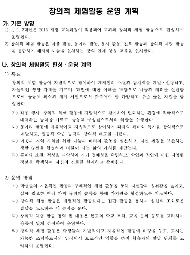 창의적 체험활동 운영 계획 이미지